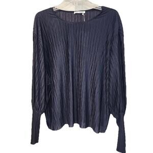 Zara Blue Plisse Pleated Wrap Top Blouse long sleeve Size Medium